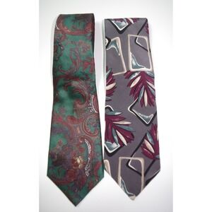 2 Christian Dior Monsieur Silk Tie Lot Green Paisley Grey Geometric Italy USA